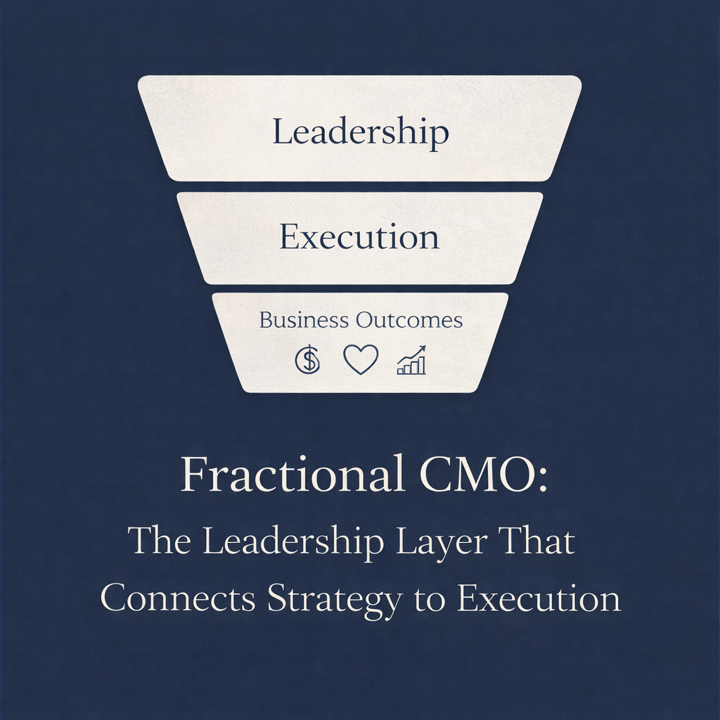 funnel showing how a fractional cmo works with an agency to connect strategy to execution and outcomes